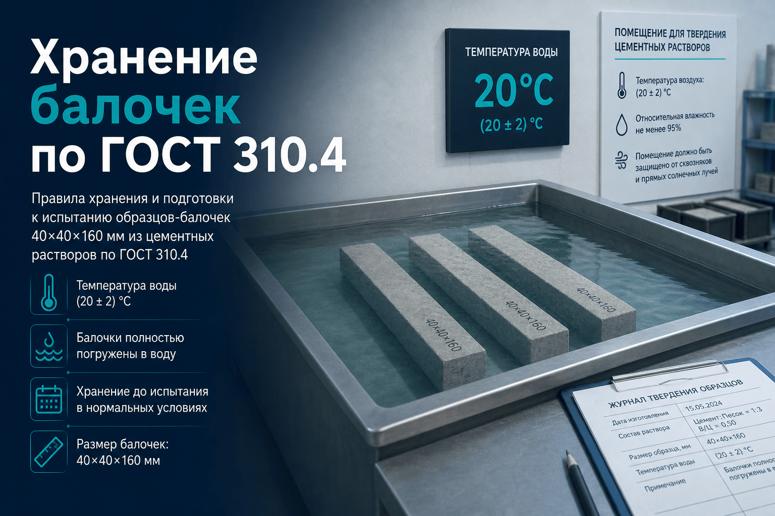 Хранение балочек в ванне с гидрозатвором по ГОСТ 310.4