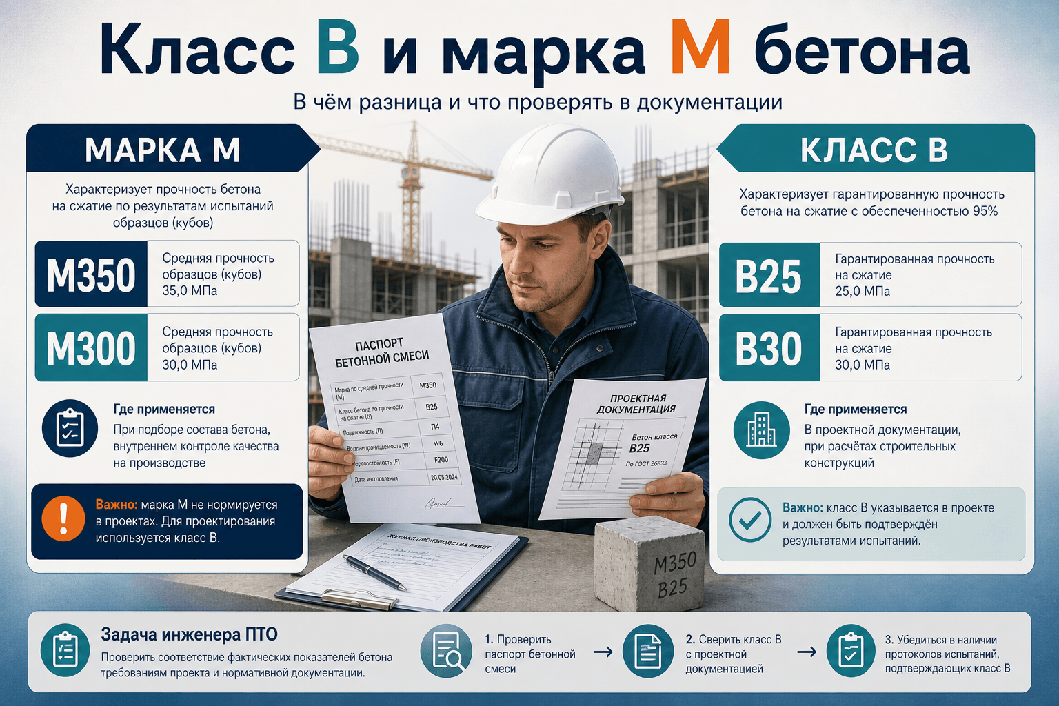 Класс B и марка M бетона: таблица соответствия и нюансы для ПТО