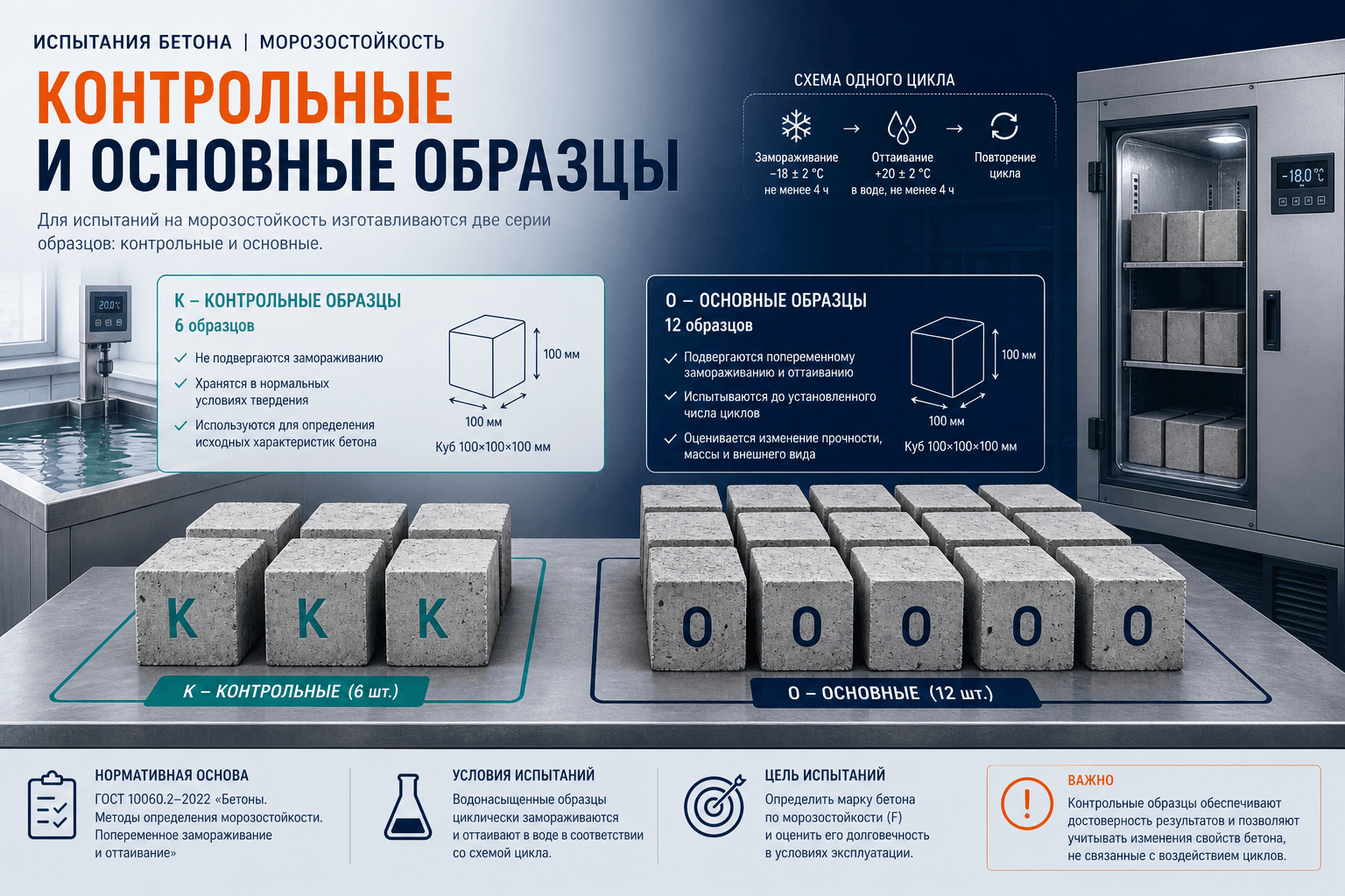 Контрольные и основные образцы при морозостойкости по ГОСТ 10060