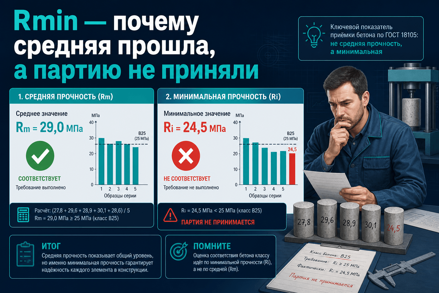 Минимальное единичное значение Ri: почему средняя прошла, а партию не приняли по ГОСТ 18105