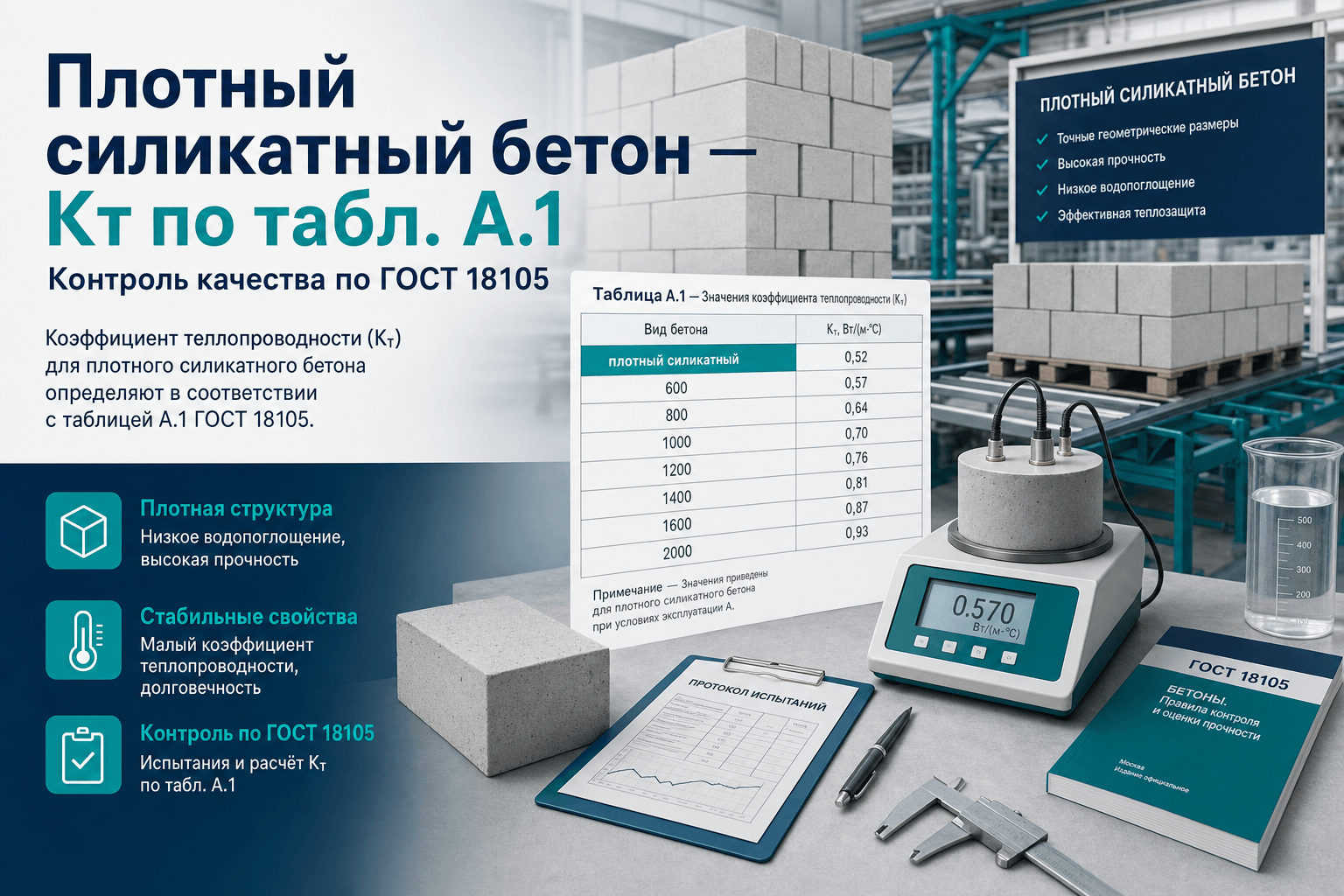 Плотный силикатный бетон: отдельный Kт в таблицах А.1 и А.3 ГОСТ 18105