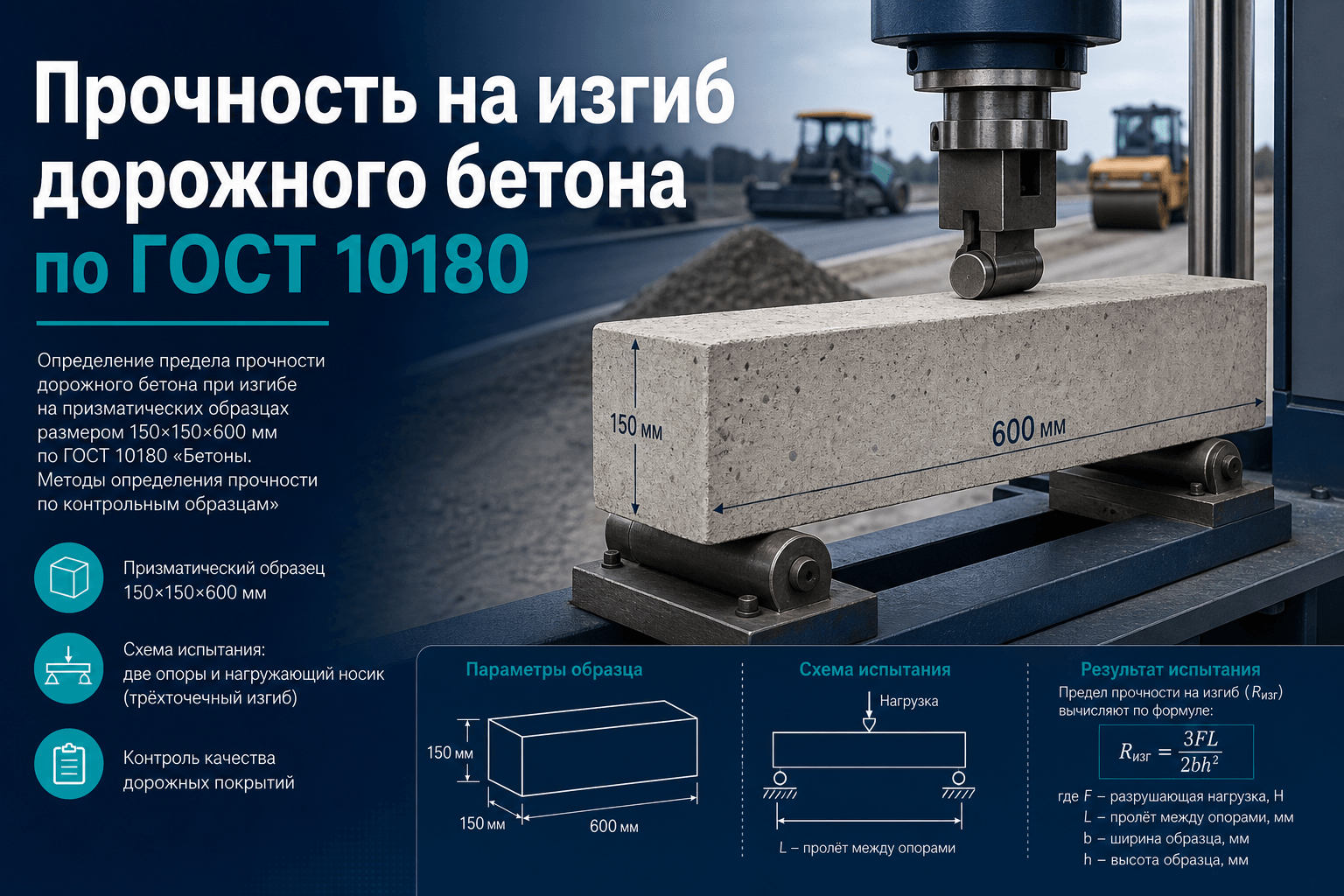 Прочность на растяжение при изгибе: контроль дорожного бетона по ГОСТ 10180