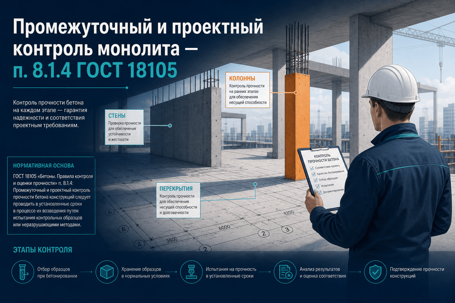 Промежуточный и проектный контроль монолита: сколько конструкций проверять по п. 8.1.4 ГОСТ 18105