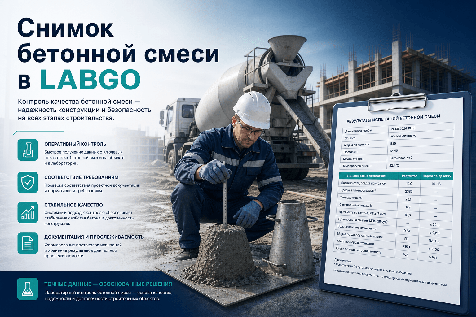 Сводка по испытаниям бетонной смеси в каталоге LABGO: данные прайсов для инженера ПТО
