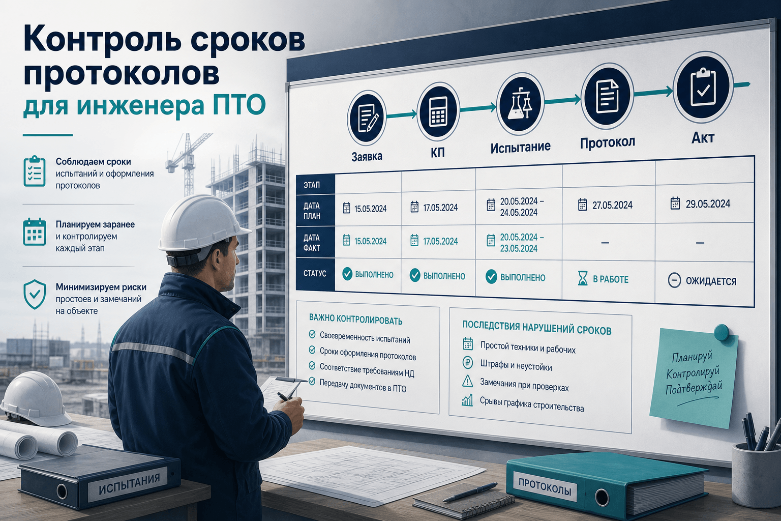 Контроль сроков протоколов и исполнительной документации — чеклист для инженера производственно-технического отдела