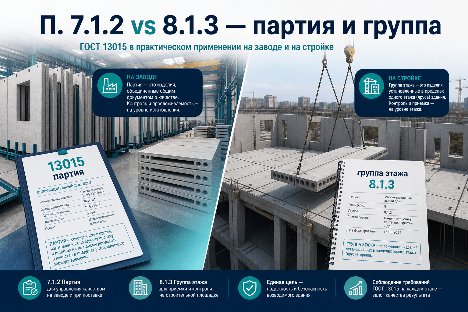 Партия изделий на заводе и группа монолита на площадке: ГОСТ 18105
