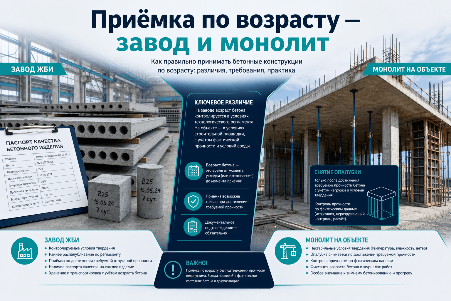Приёмка по возрасту: отпускная на заводе и распалубка на монолите
