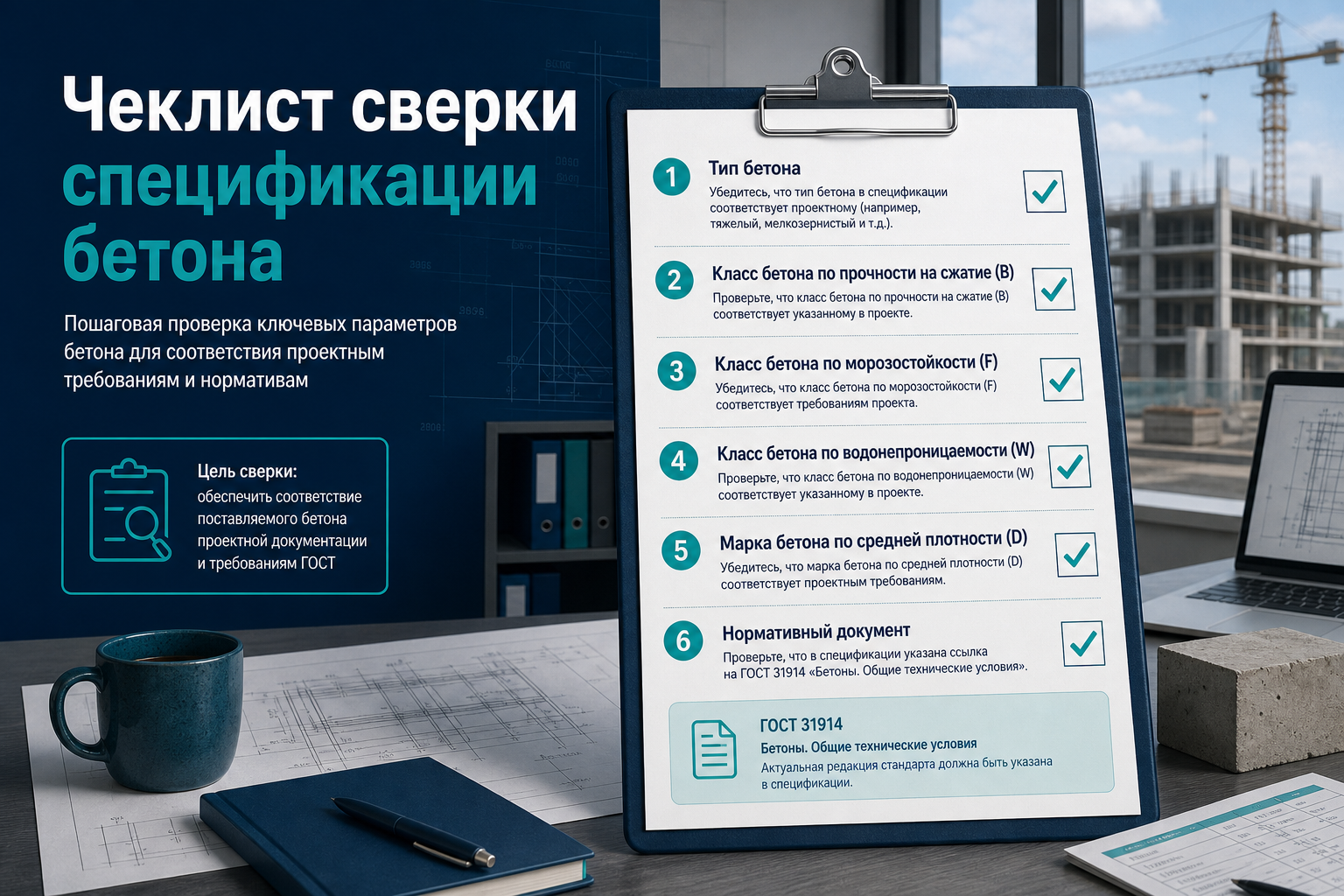 Чеклист ПТО — сверка спецификации бетона с ГОСТ 25192